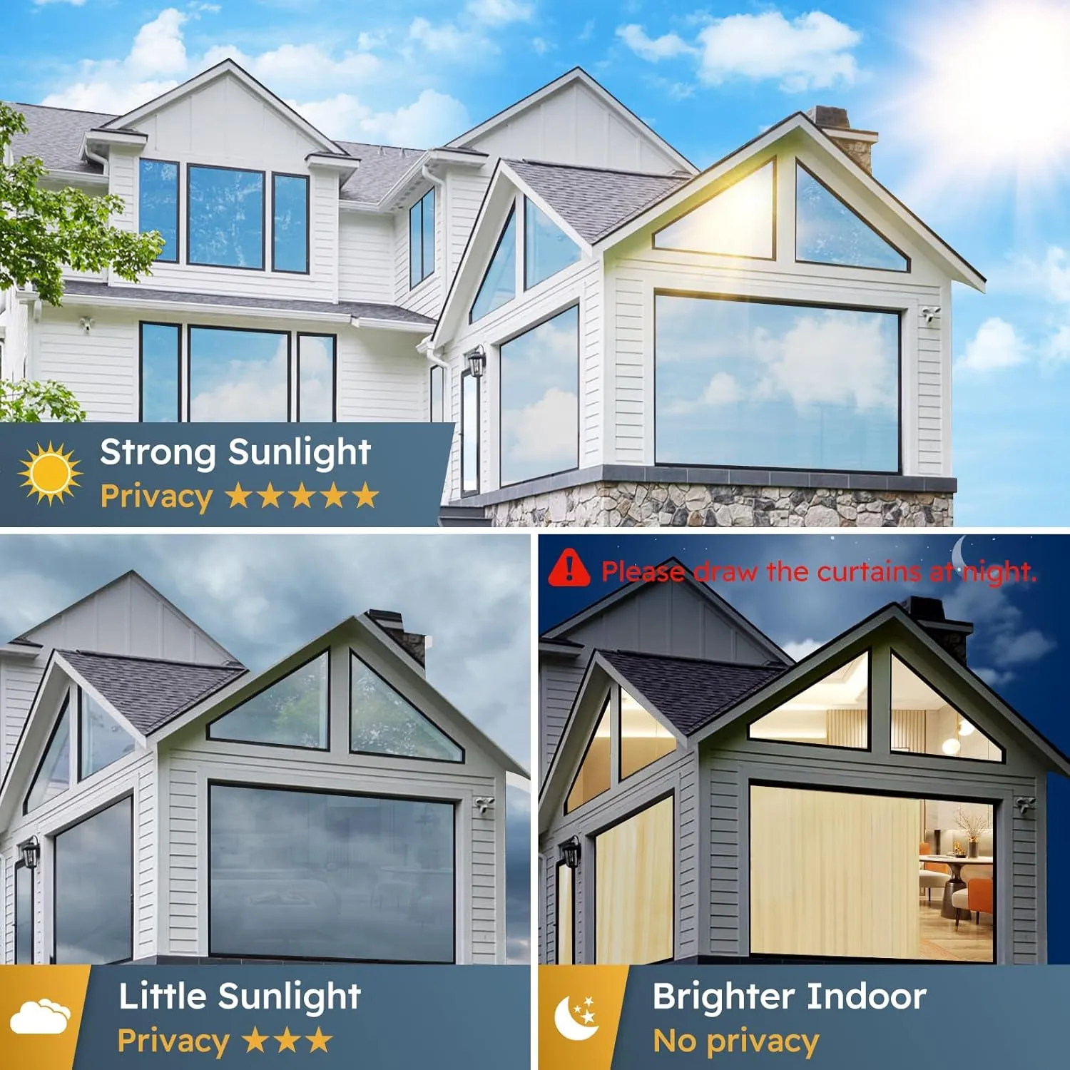 rabbitgoo One Way Window Privacy Film Window Tint for Home, Reflective Mirror Sun Blocking Heat Control UV Protection See Out Not in Office Door Covering, Blue Silver, 35.4 in X 6.5 Feet
