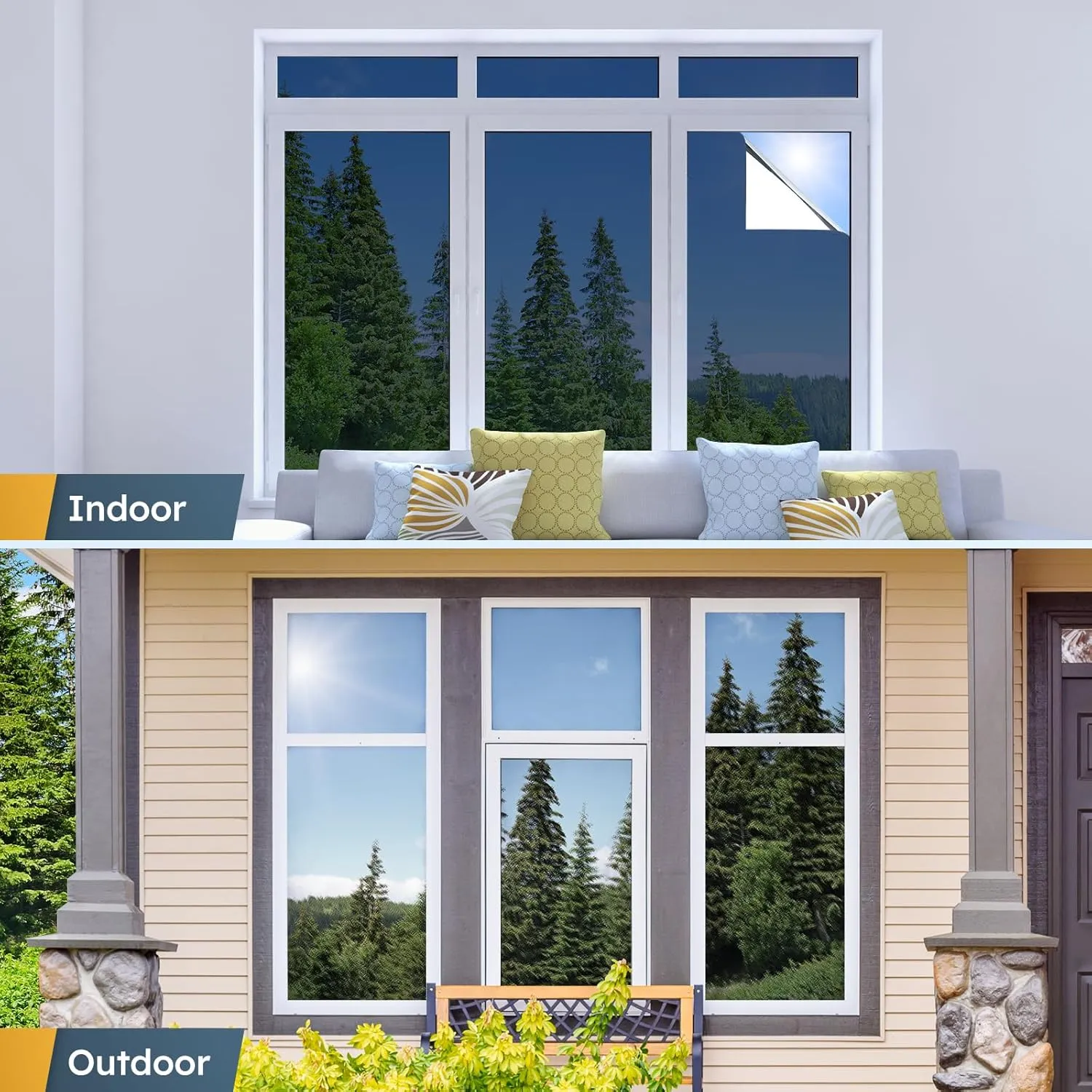 rabbitgoo One Way Window Privacy Film Window Tint for Home, Reflective Mirror Sun Blocking Heat Control UV Protection See Out Not in Office Door Covering, Blue Silver, 35.4 in X 6.5 Feet