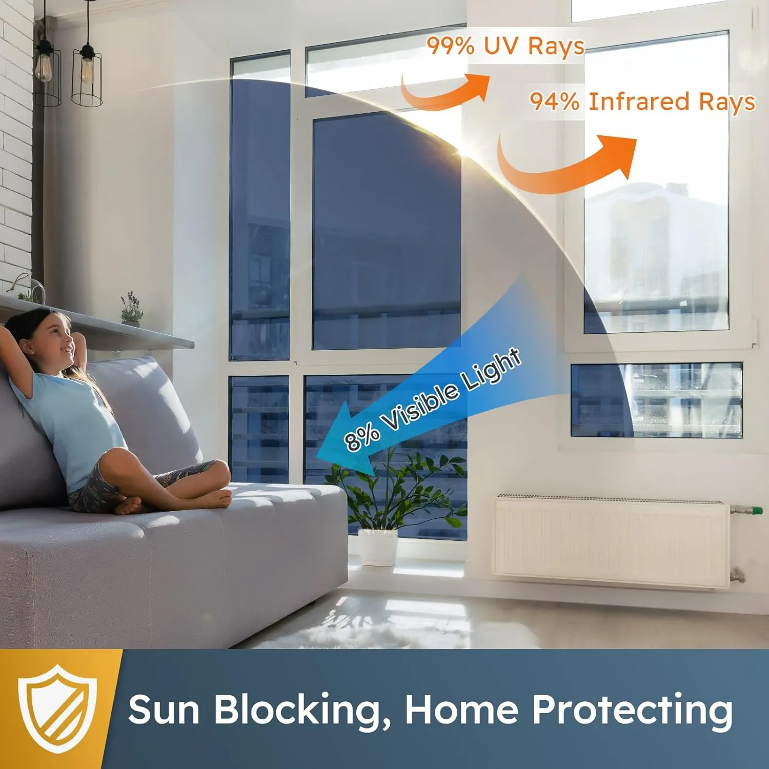 rabbitgoo One Way Window Privacy Film Window Tint for Home, Reflective Mirror Sun Blocking Heat Control UV Protection See Out Not in Office Door Covering, Blue Silver, 35.4 in X 6.5 Feet