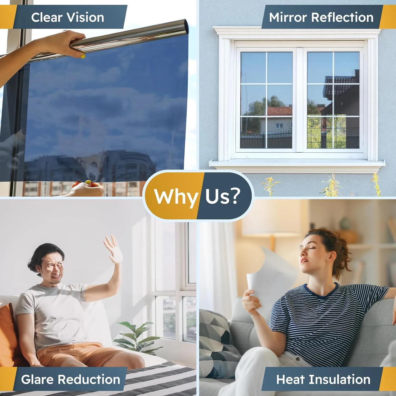 rabbitgoo One Way Window Privacy Film Window Tint for Home, Reflective Mirror Sun Blocking Heat Control UV Protection See Out Not in Office Door Covering, Blue Silver, 35.4 in X 6.5 Feet