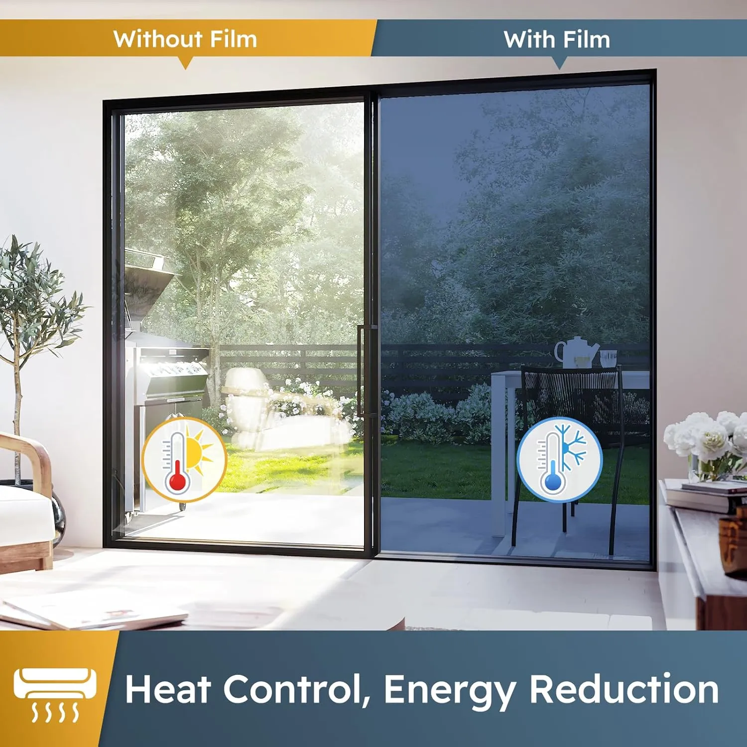 rabbitgoo One Way Window Privacy Film Window Tint for Home, Reflective Mirror Sun Blocking Heat Control UV Protection See Out Not in Office Door Covering, Blue Silver, 35.4 in X 6.5 Feet