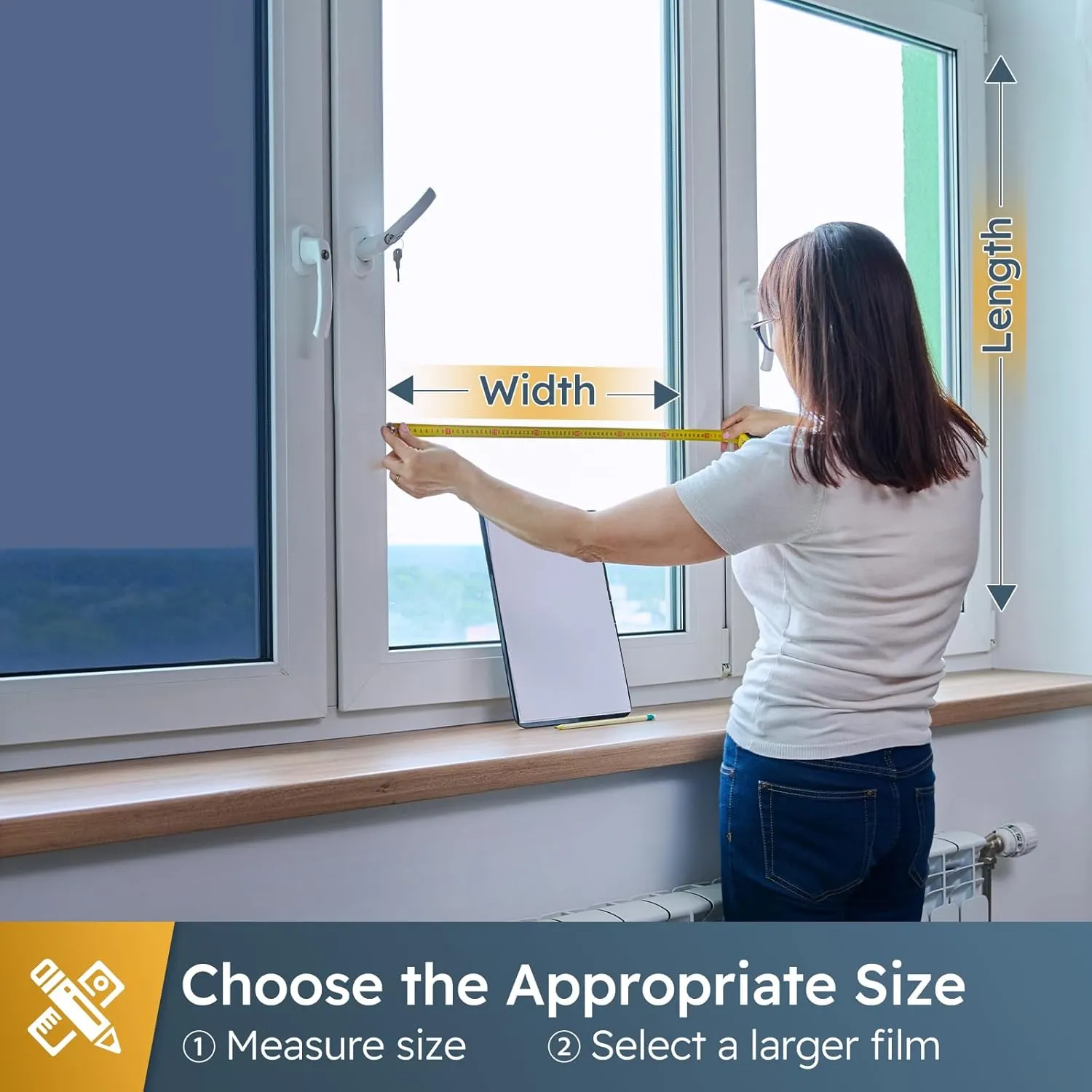 rabbitgoo One Way Window Privacy Film Window Tint for Home, Reflective Mirror Sun Blocking Heat Control UV Protection See Out Not in Office Door Covering, Blue Silver, 35.4 in X 6.5 Feet