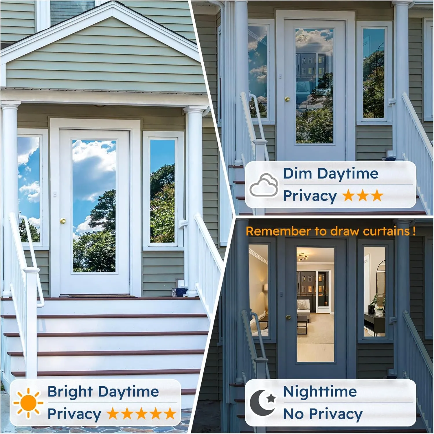 rabbitgoo Window Tint for Home One Way Privacy Window Film See Out Not In Heat UV Blocking Reflective Removable Static Cling Mirror Decorative House Glass Covering, Black Silver, 35.4 Inch X 13.1 Feet