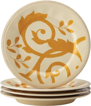 Rachael Ray Dinnerware Gold Scroll 4-Piece Salad Plate Set, Almond Cream