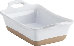 Rachael Ray Stoneware Rectangular Small Au Gratin Pan, 12 oz, White