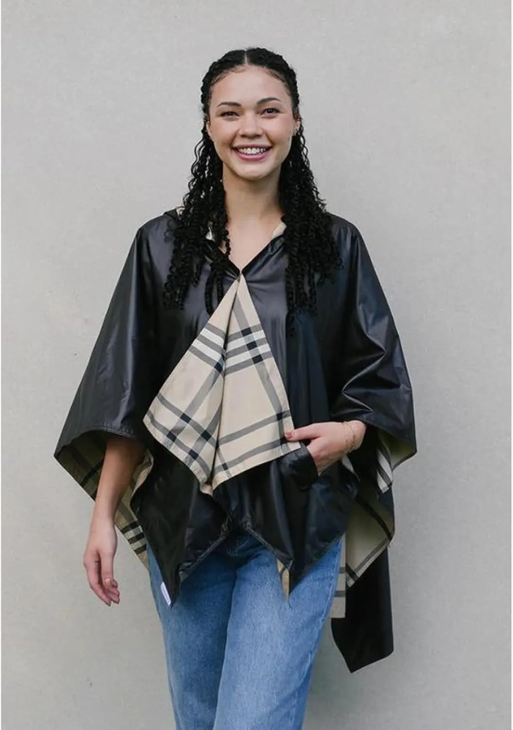 Rain Poncho Jacket Waterproof Rain Cape | One-Size Reversible Rainproof Lightweight & Fast-Drying | Hooded Wrap