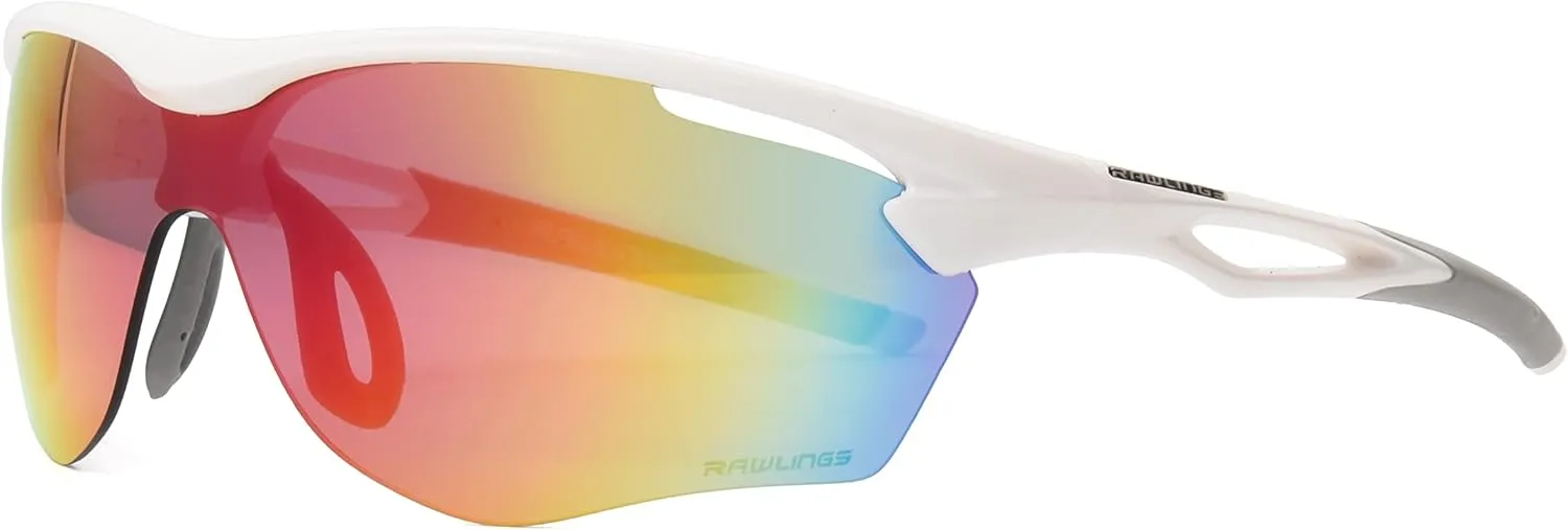 Rawlings Cleat Chaser Blade Sport Sunglasses for Men, Shiny White/Rainbow Mirror, 69mm