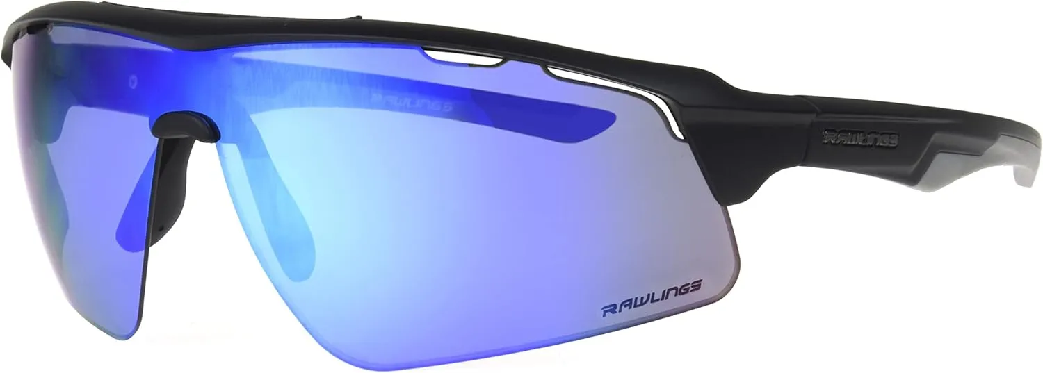 Rawlings Fake Pump Shield Sport Sunglasses for Men, Matte Black/Blue Mirror, 65mm