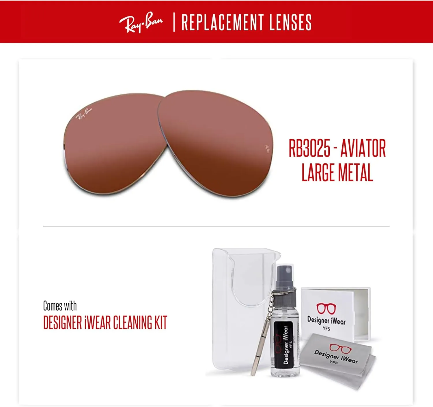 Ray-Ban Original AVIATOR LARGE METAL RB3025 Replacement Lenses   BUNDLE with Designer iWear Care Kit