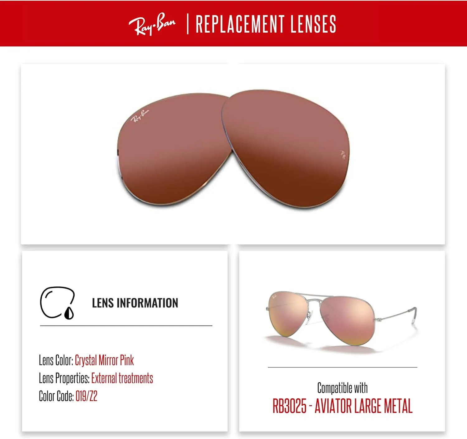 Ray-Ban Original AVIATOR LARGE METAL RB3025 Replacement Lenses   BUNDLE with Designer iWear Care Kit