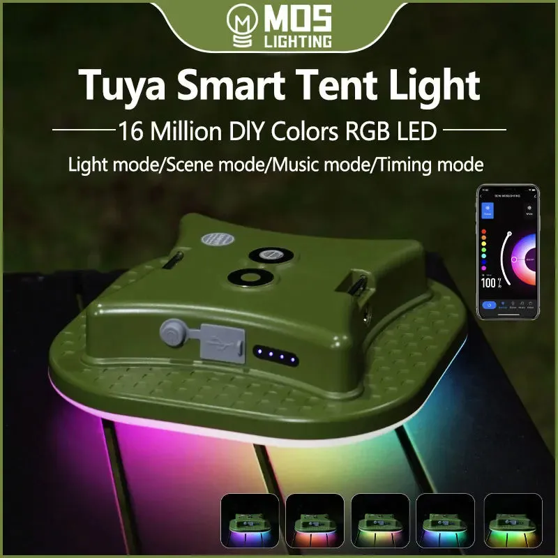 Rechargeable Camping Lantern 80W 13500mAh Smart RGB LED Tent Light Bluetooth Controlled Music Sync Outdoor Lighting by Tuya App