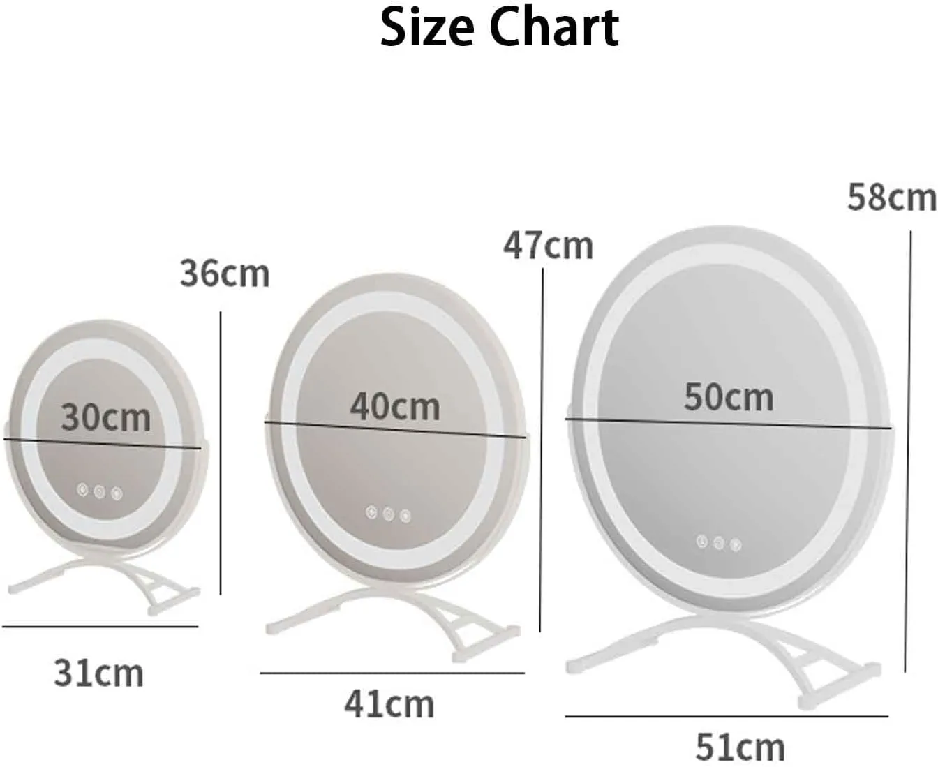 Rechargeable Makeup Mirror Round, Lighted Makeup Beauty Mirror, 3 Color Lighting, Dimmable Touch Screen, Tabletop LED Cosmetic Vanity MirrorGold,40cm