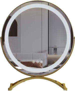 Rechargeable Makeup Mirror Round, Lighted Makeup Beauty Mirror, 3 Color Lighting, Dimmable Touch Screen, Tabletop LED Cosmetic Vanity MirrorGold,40cm