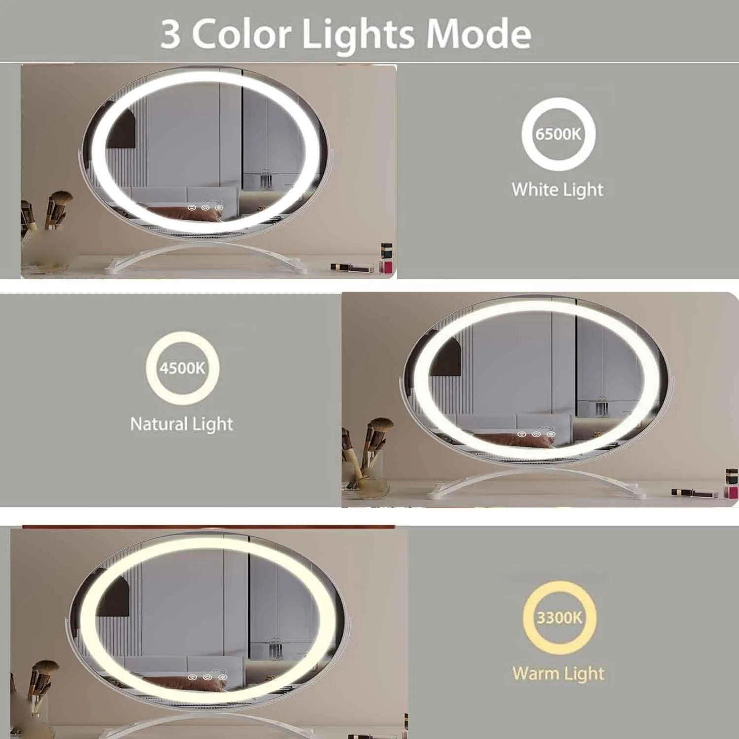 Rechargeable Makeup Mirror Round, Lighted Makeup Beauty Mirror, 3 Color Lighting, Dimmable Touch Screen, Tabletop LED Cosmetic Vanity MirrorGold,40cm