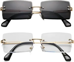 Rectangle Sunglasses for Men/Women Small Rimless Square Shade Eyewear