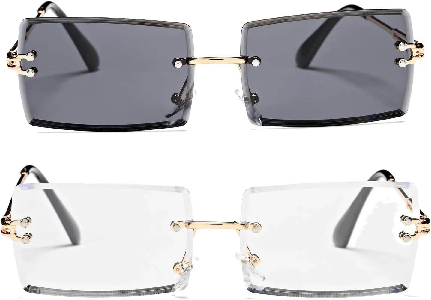 Rectangle Sunglasses for Men/Women Small Rimless Square Shade Eyewear