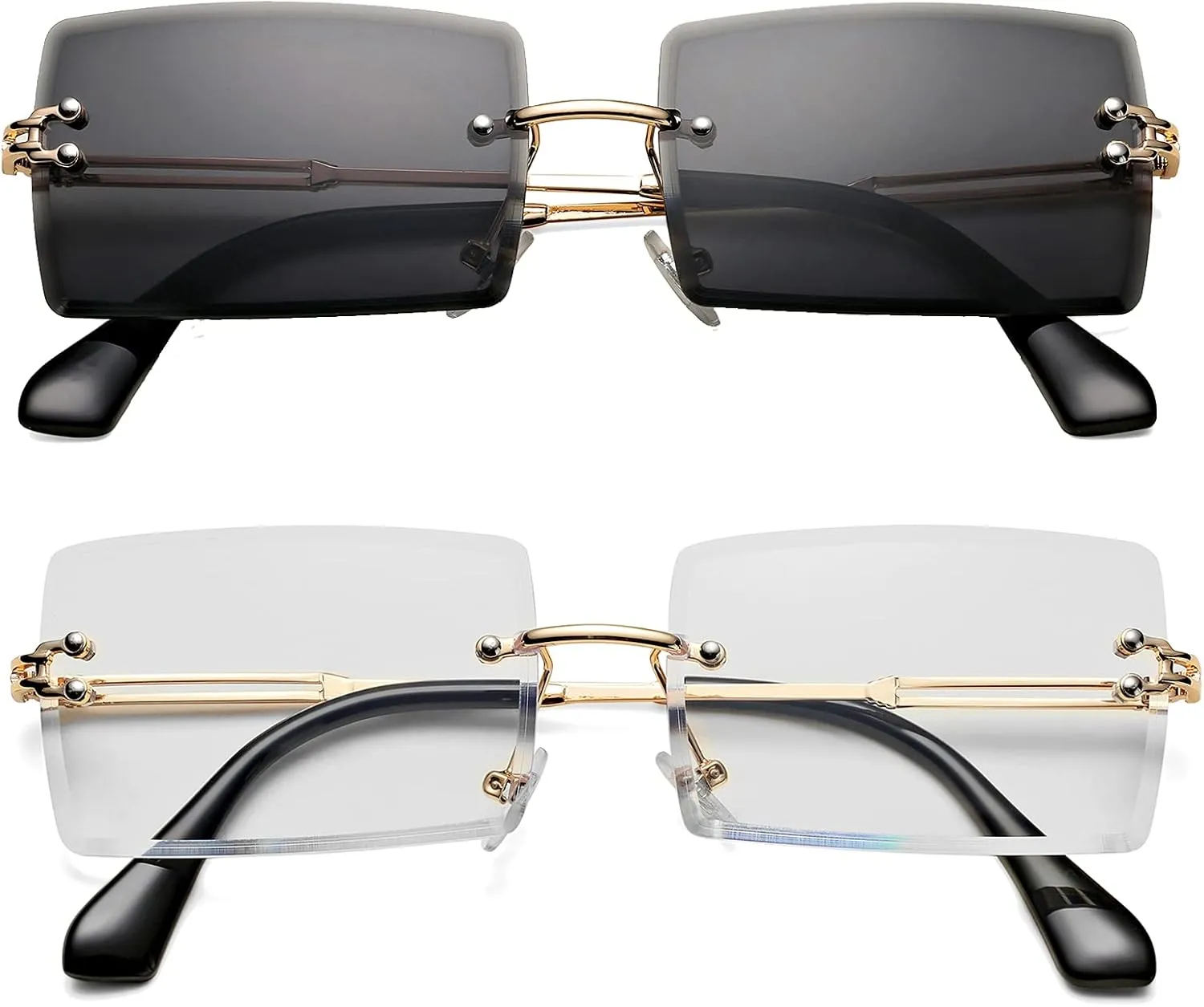 Rectangle Sunglasses for Men/Women Small Rimless Square Shade Eyewear