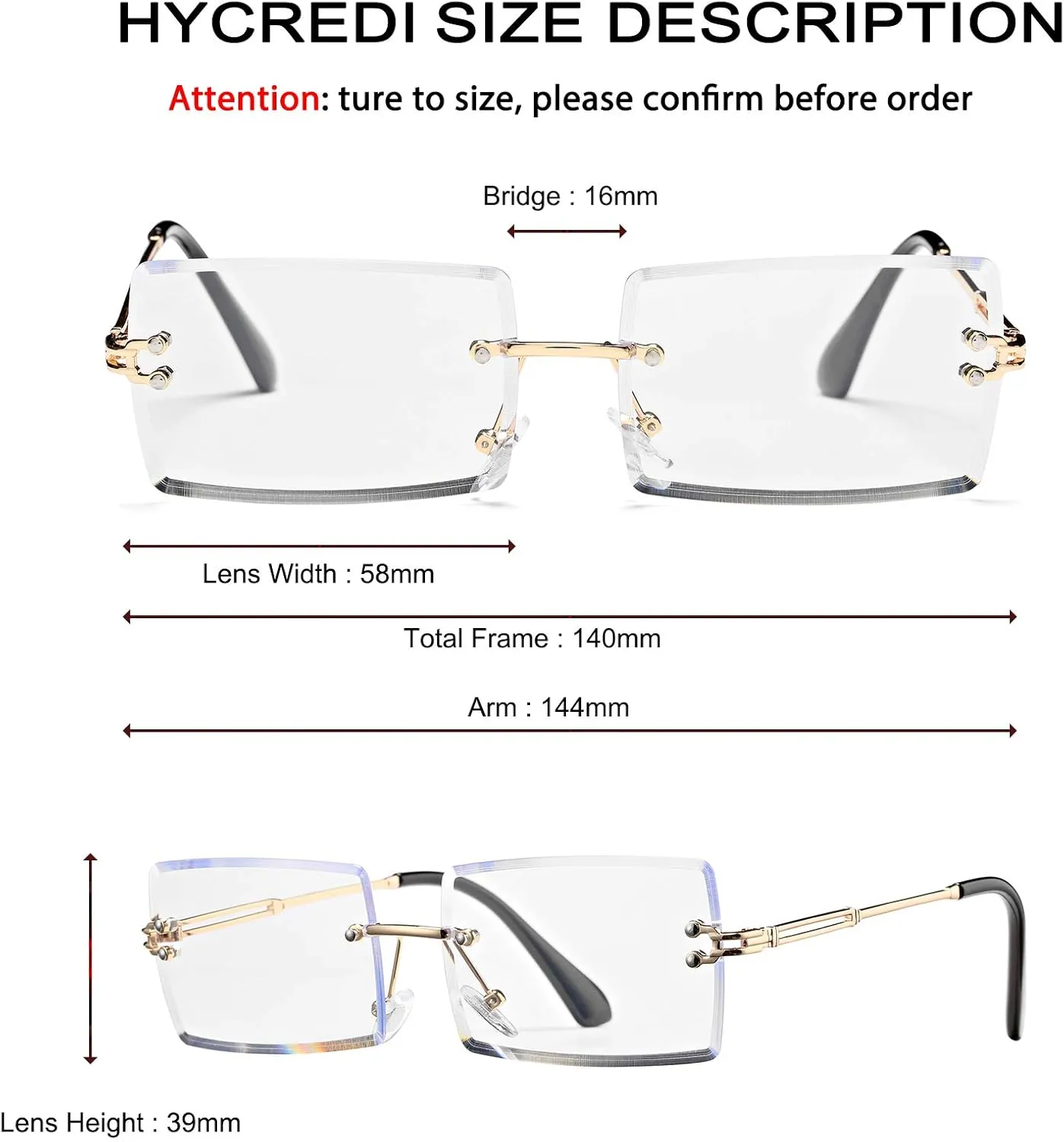 Rectangle Sunglasses for Men/Women Small Rimless Square Shade Eyewear