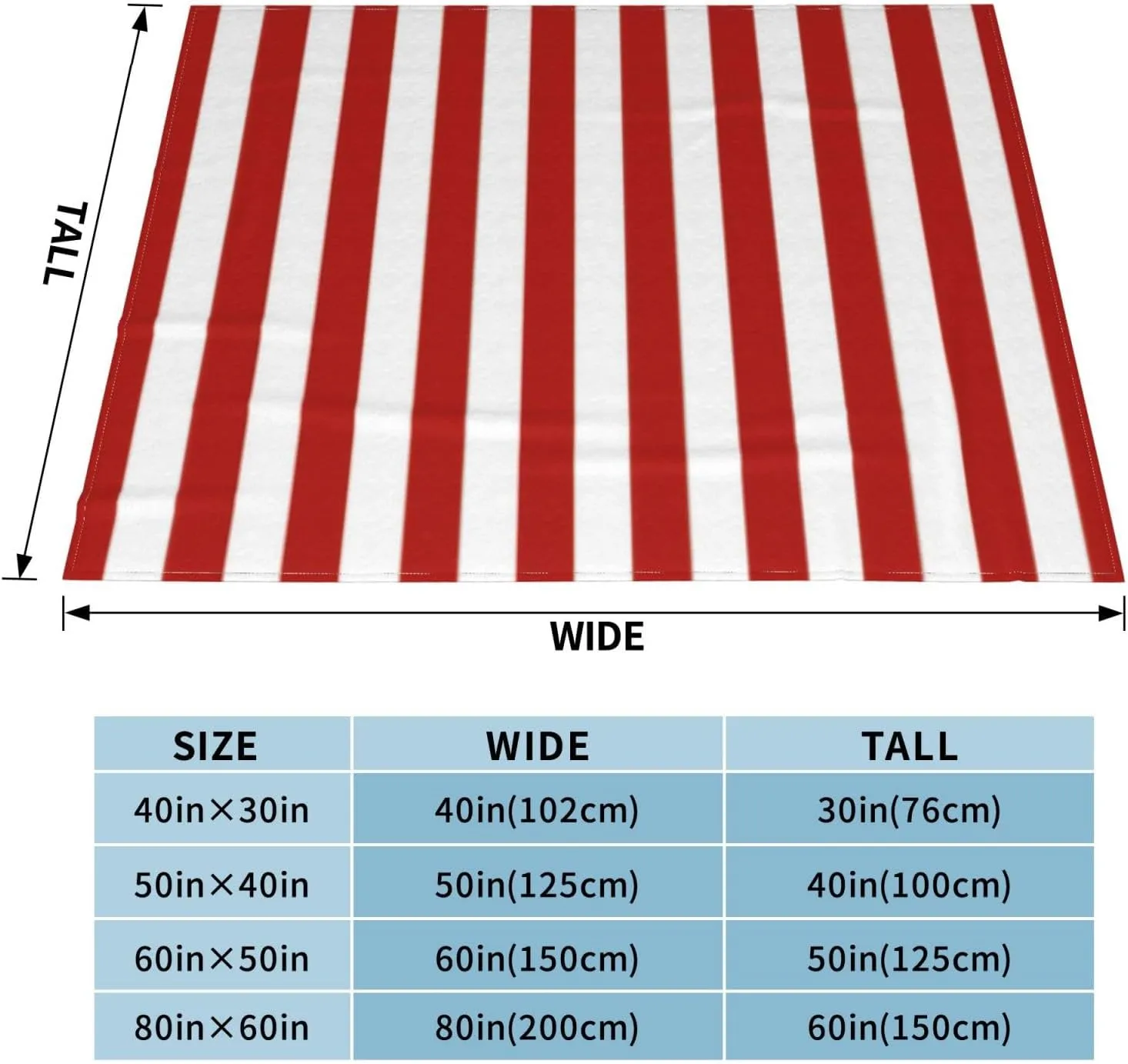 Red and White Stripes 60"X50" Flannel Blanket - 100% Soft Polyester, Lightweight and Warm, Suitable for Families, Camping, Travel