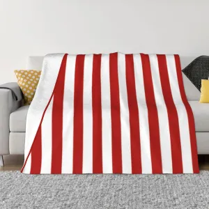 Red and White Stripes 60"X50" Flannel Blanket - 100% Soft Polyester, Lightweight and Warm, Suitable for Families, Camping, Travel
