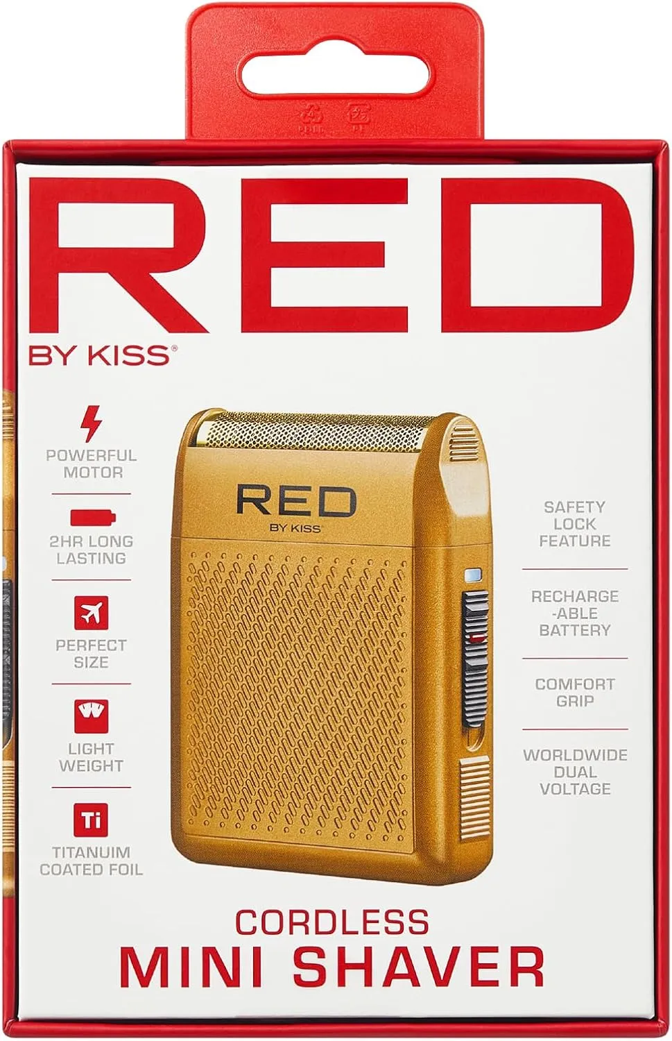 RED by Kiss Cordless Mini Shaver for Men, Compact High-Precision, Quick USB-C Charging, Non-Slip Grip, Long-Lasting Battery, Travel-Friendly Design, Powerful Motor for Efficient Shaving (Gold)