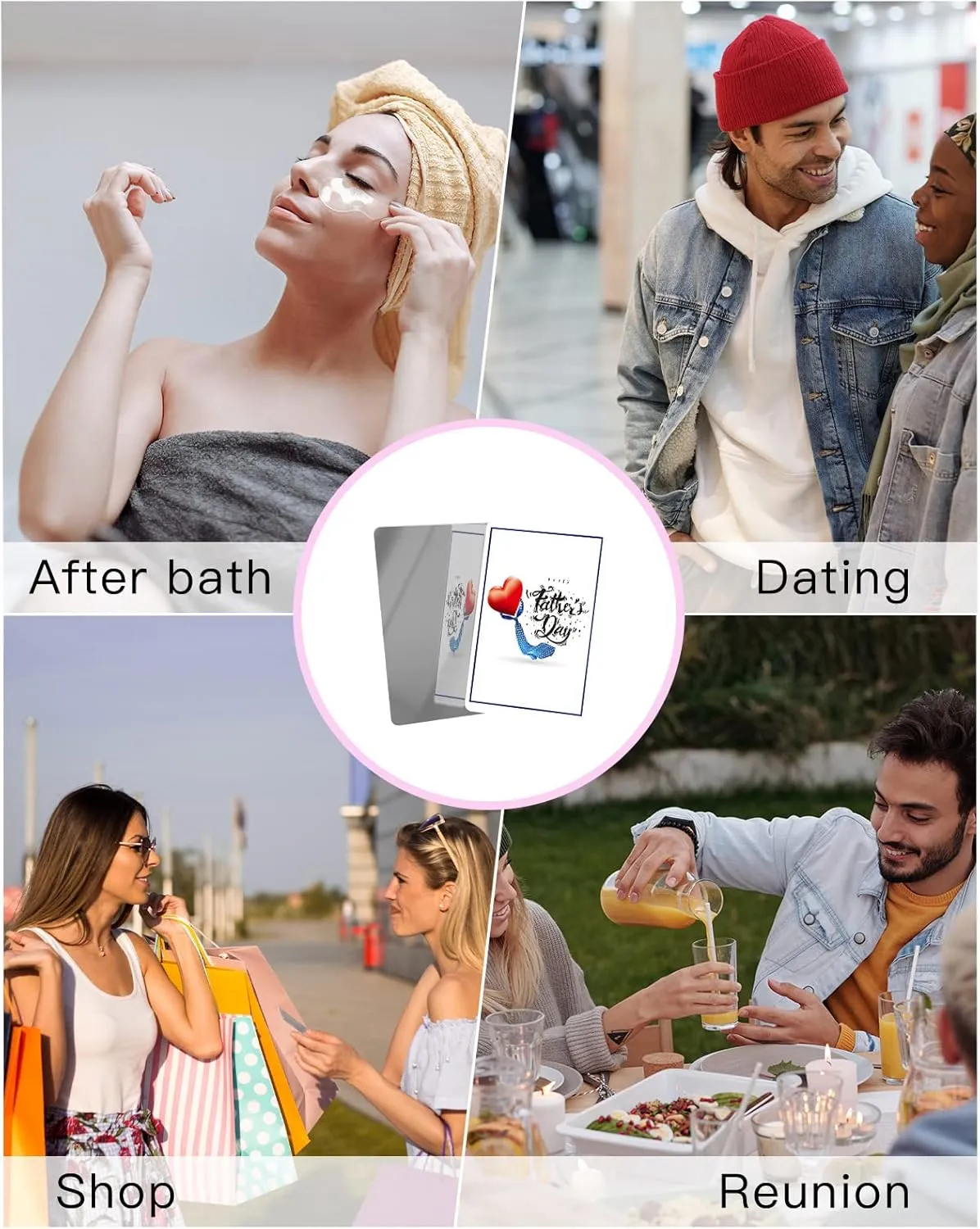 Red Love with Tie Happy Father's Day Compact Mirror Bulk Mini Card Mirror, White Red Square Line Small Compact Mirror for Purse, Rectangular Handheld Pocket Makeup Mirror