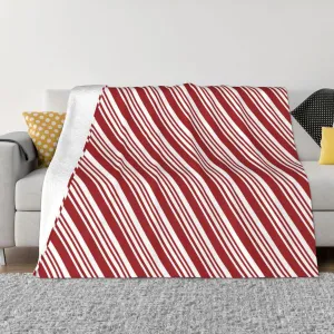 Red Peppermint Stripe 60"X50" Flannel Blanket - 100% Soft Polyester, Lightweight and Warm, Suitable for Families, Camping, Travel