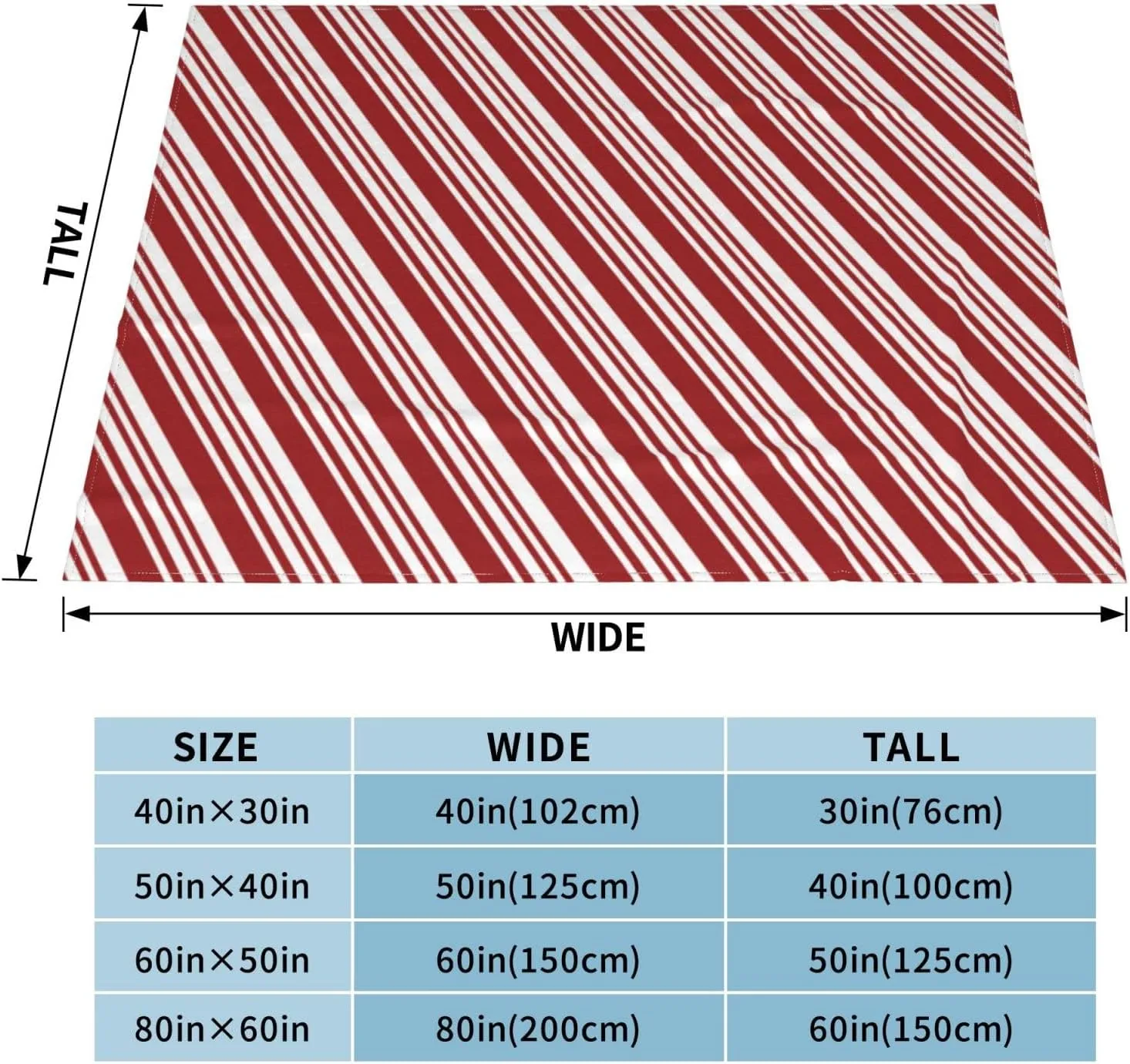 Red Peppermint Stripe 60"X50" Flannel Blanket - 100% Soft Polyester, Lightweight and Warm, Suitable for Families, Camping, Travel