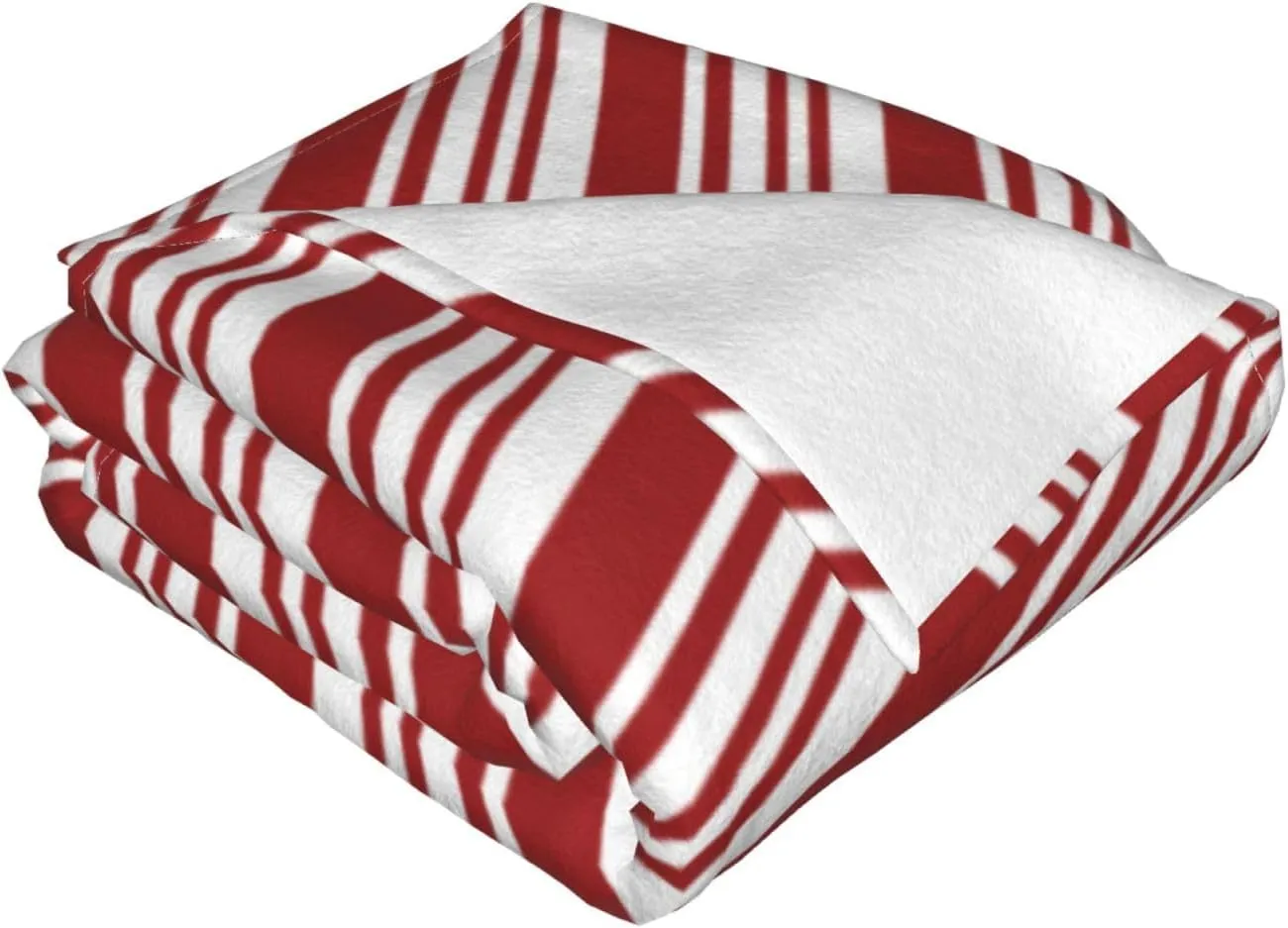 Red Peppermint Stripe 60"X50" Flannel Blanket - 100% Soft Polyester, Lightweight and Warm, Suitable for Families, Camping, Travel