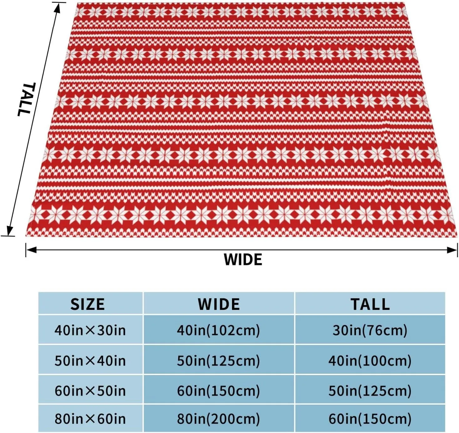 Red White Norwegian Christmas Sweater 60"X50" Flannel Blanket - 100% Soft Polyester, Lightweight and Warm, Suitable for Families, Camping, Travel