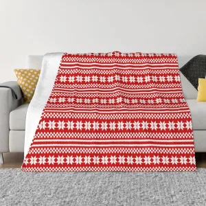 Red White Norwegian Christmas Sweater 60"X50" Flannel Blanket - 100% Soft Polyester, Lightweight and Warm, Suitable for Families, Camping, Travel