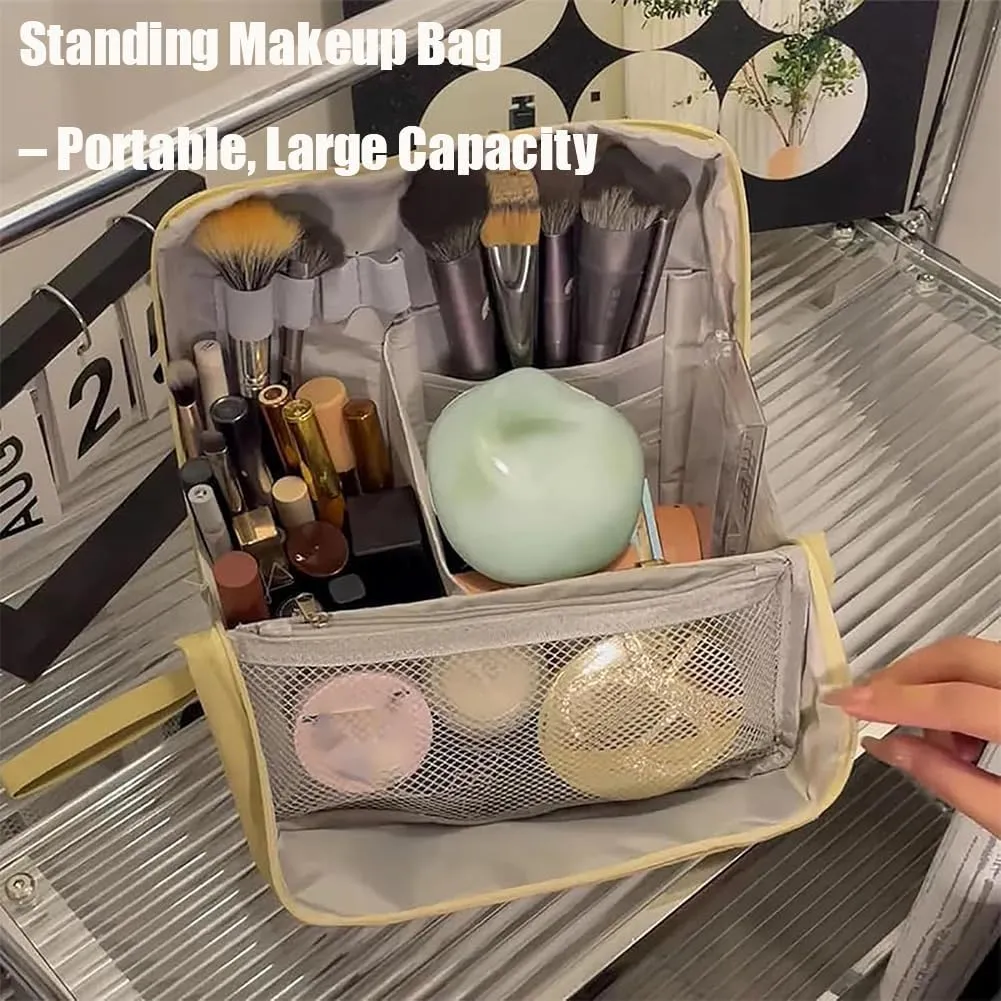 Relevanton Standing Makeup Bag,Stand Up Makeup Bag,Vertical Makeup Organizer Bag,Doresty Standing Make Up Bag Portable, Large Capacity (#6)