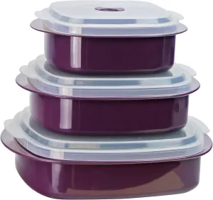 Reston Lloyd Calypso Basics, Microwave Cookware & Storage Set, Adjustable Vent on Lids, small, Plum