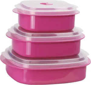 Reston Lloyd Calypso Basics Microwave Cookware, Steamer and Storage Set, Magenta, Multiple Sizes, 6-Piece