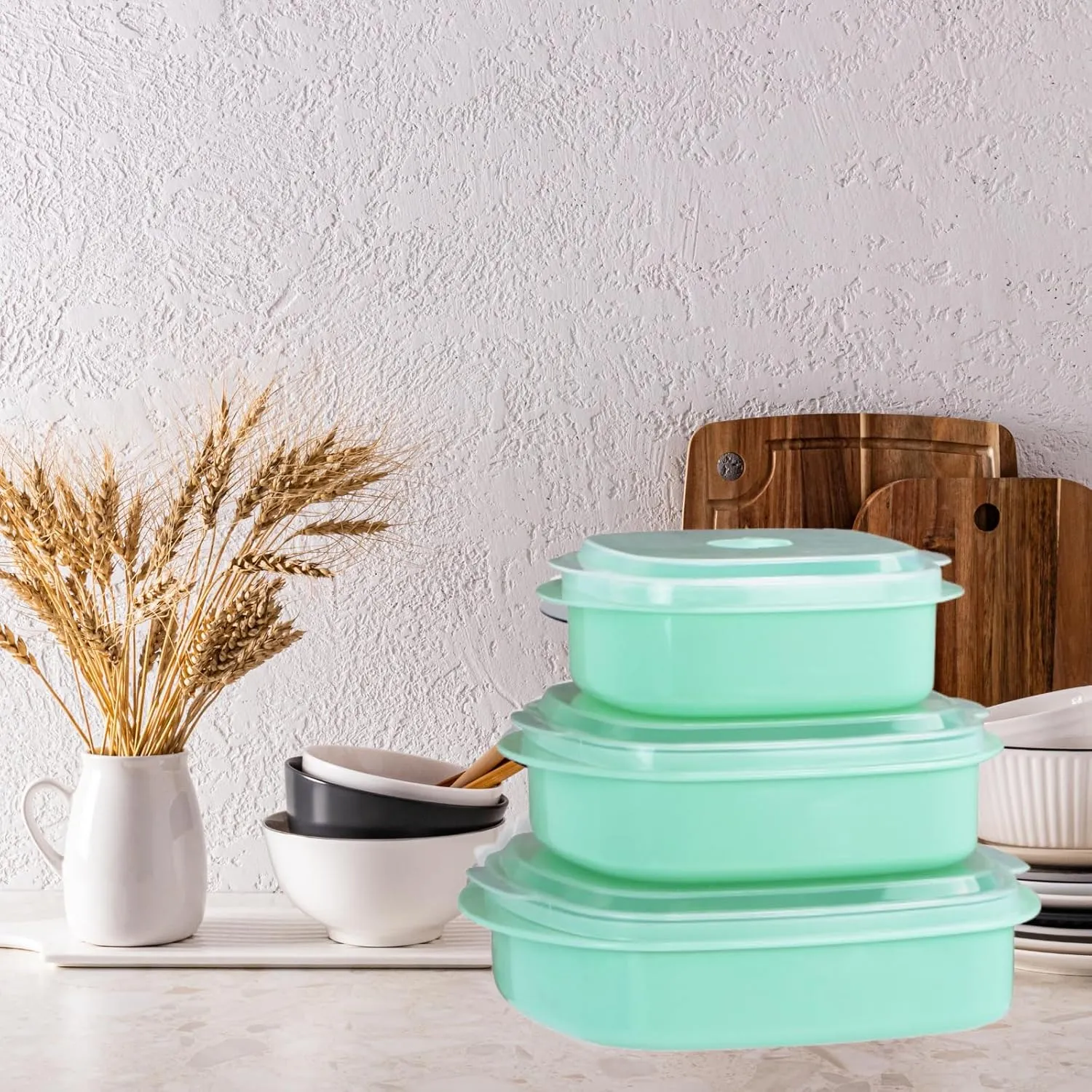 Reston Lloyd Nesting Microwave Containers, Set of 3, Adjustable Steam Vents, Airtight, Meal Prep, Durable BPA-Free Plastic- Freezer & Dishwasher Safe, Cookware & Food Storage, Anyday Cookware, Seafoam