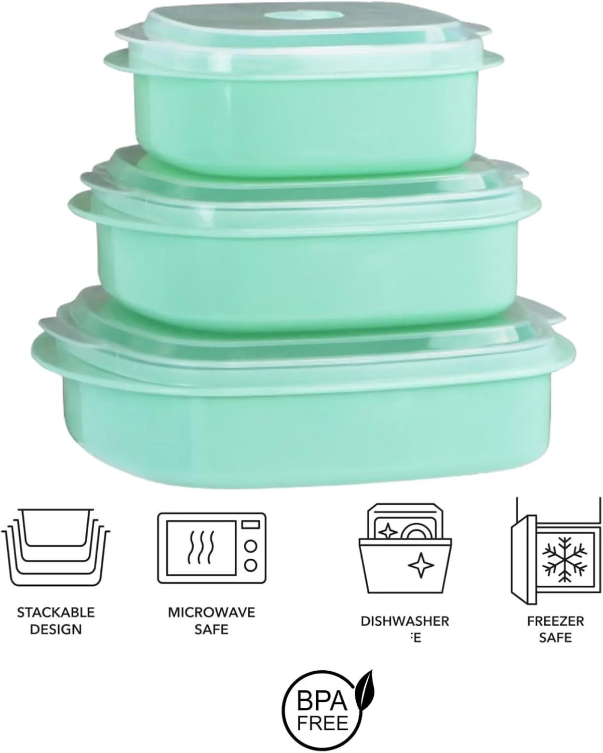 Reston Lloyd Nesting Microwave Containers, Set of 3, Adjustable Steam Vents, Airtight, Meal Prep, Durable BPA-Free Plastic- Freezer & Dishwasher Safe, Cookware & Food Storage, Anyday Cookware, Seafoam