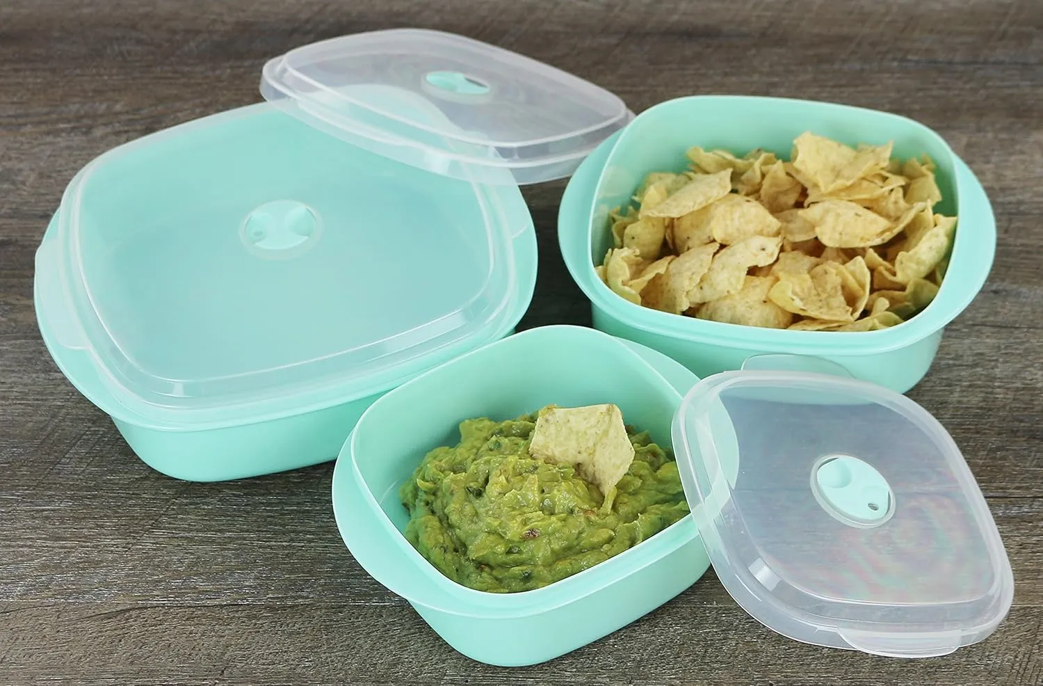 Reston Lloyd Nesting Microwave Containers, Set of 3, Adjustable Steam Vents, Airtight, Meal Prep, Durable BPA-Free Plastic- Freezer & Dishwasher Safe, Cookware & Food Storage, Anyday Cookware, Seafoam
