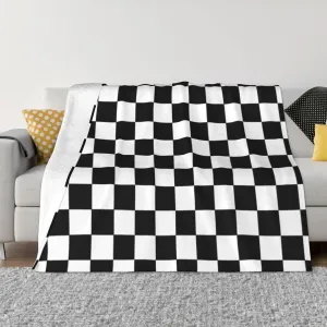 Retro Black and White Checkered Pattern 60"X50" Flannel Blanket - 100% Soft Polyester, Lightweight and Warm, Suitable for Families, Camping, Travel