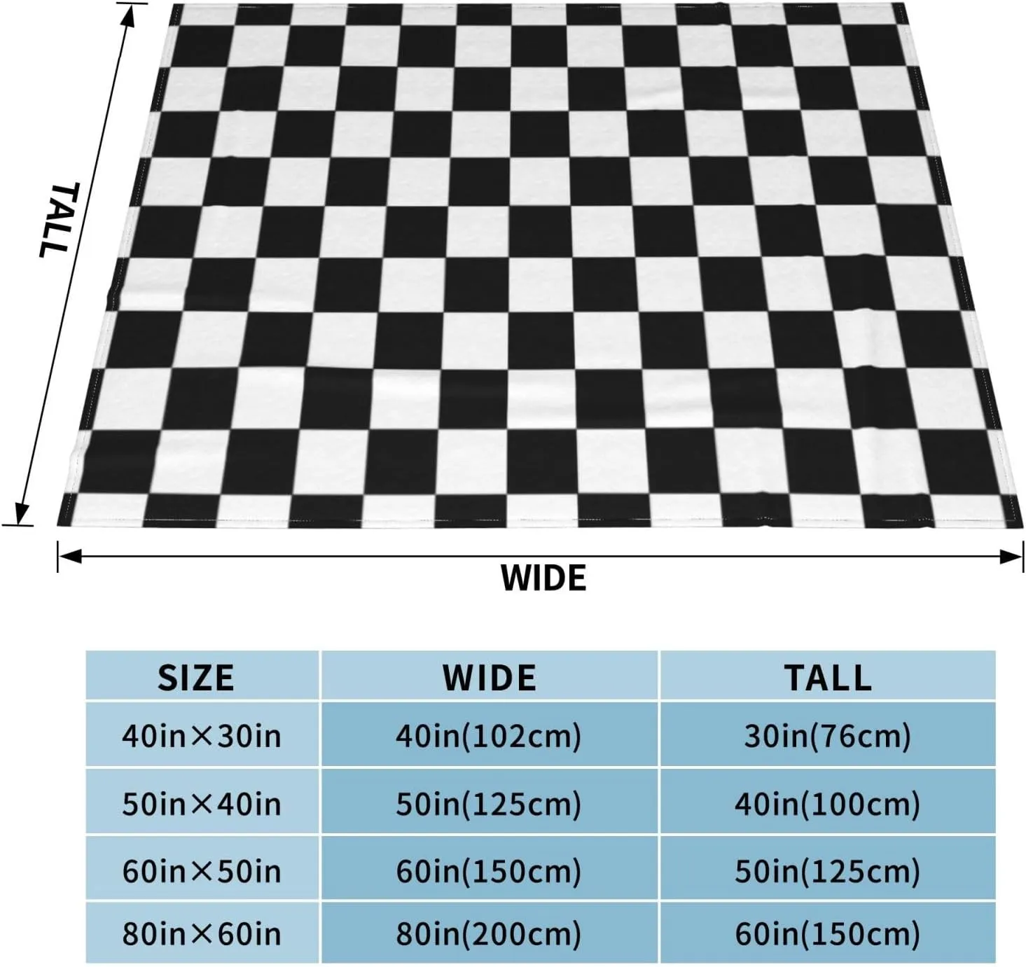 Retro Black and White Checkered Pattern 60"X50" Flannel Blanket - 100% Soft Polyester, Lightweight and Warm, Suitable for Families, Camping, Travel