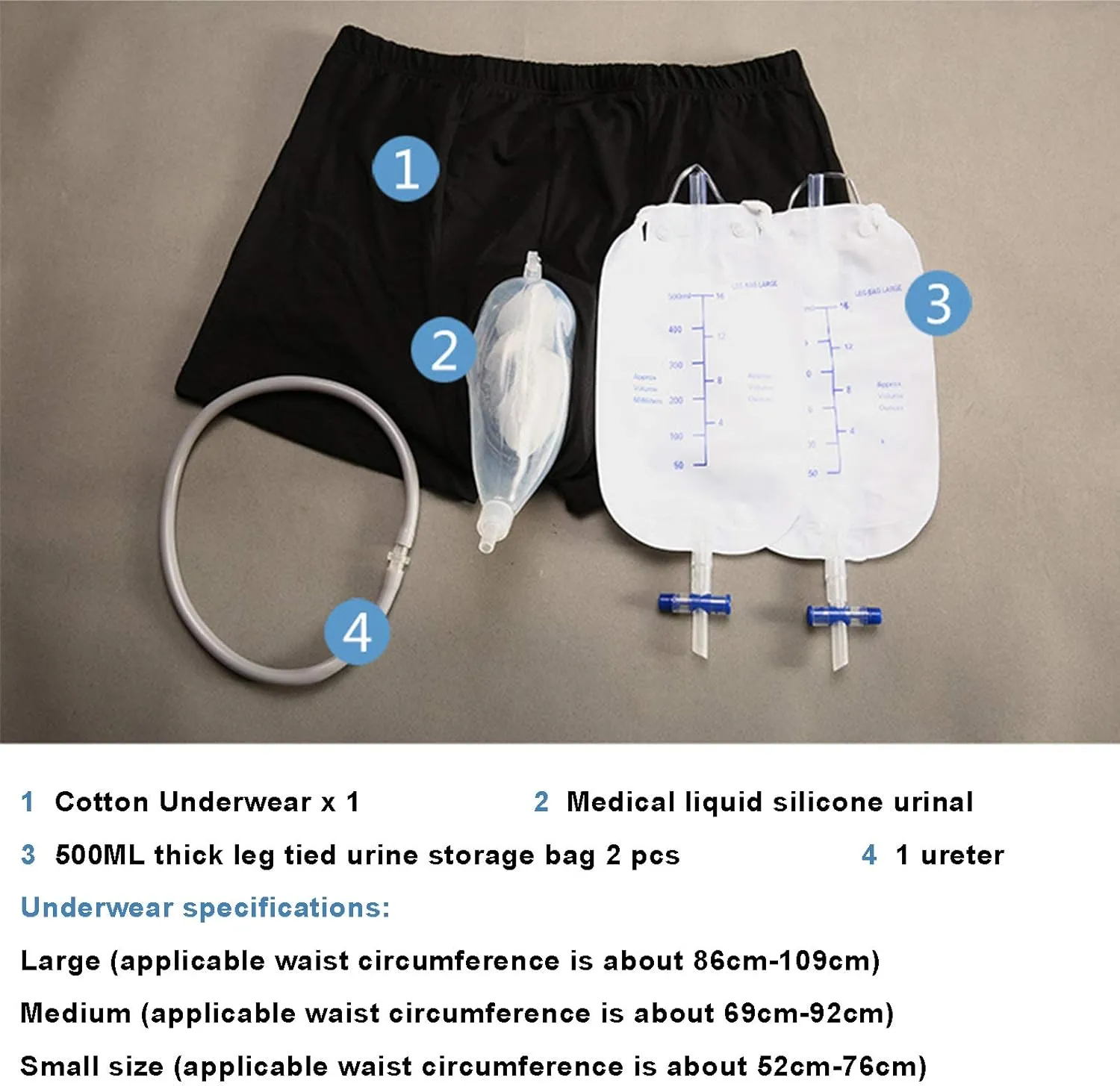 Reusable Urine Collector, 500ml Portable Pee Holder Urinal Pants Travel Urine Funnel Bag, Comfortable Urinal System,Medium