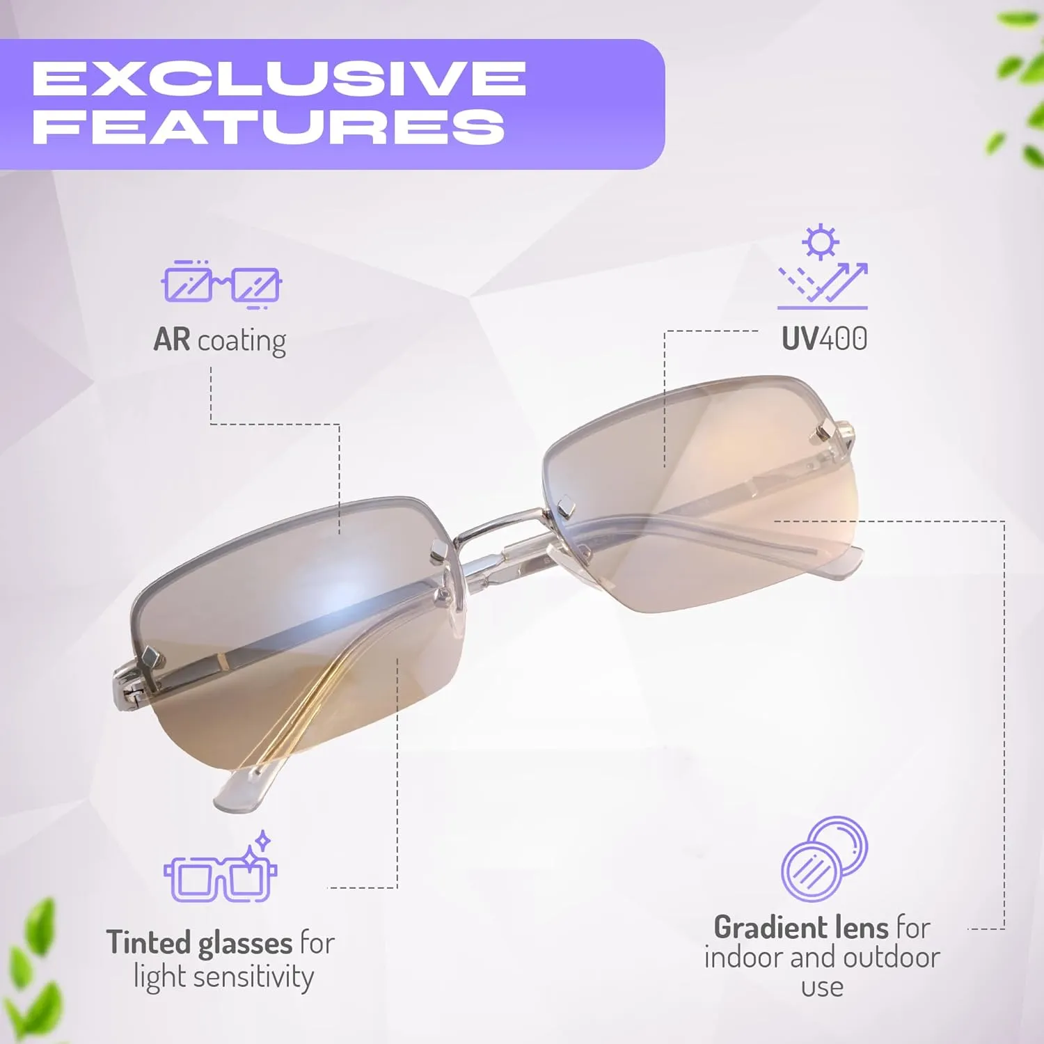 Rimless Rectangle Sunglasses for Women Men Retro 90s Y2K Clear Mirror Blue Brown Shades- Small- Medium