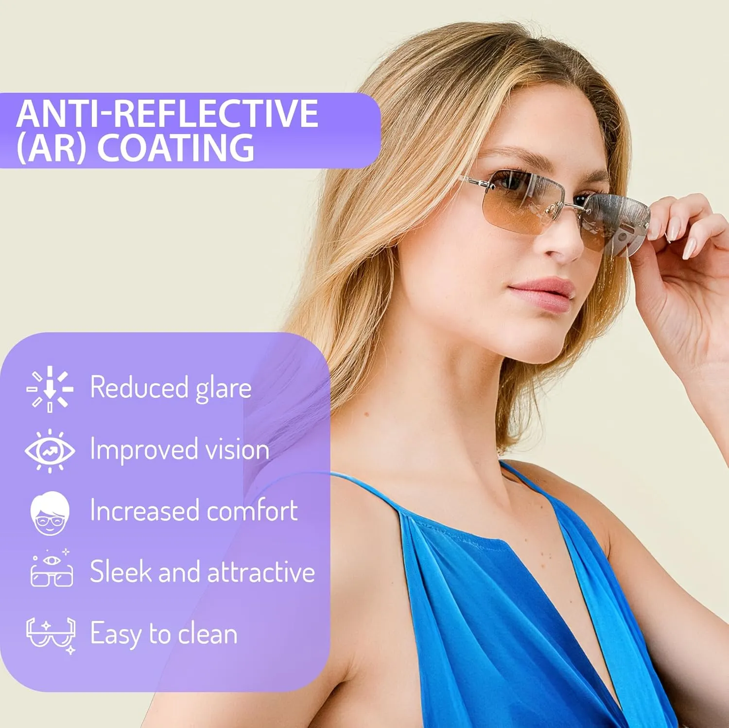 Rimless Rectangle Sunglasses for Women Men Retro 90s Y2K Clear Mirror Blue Brown Shades- Small- Medium