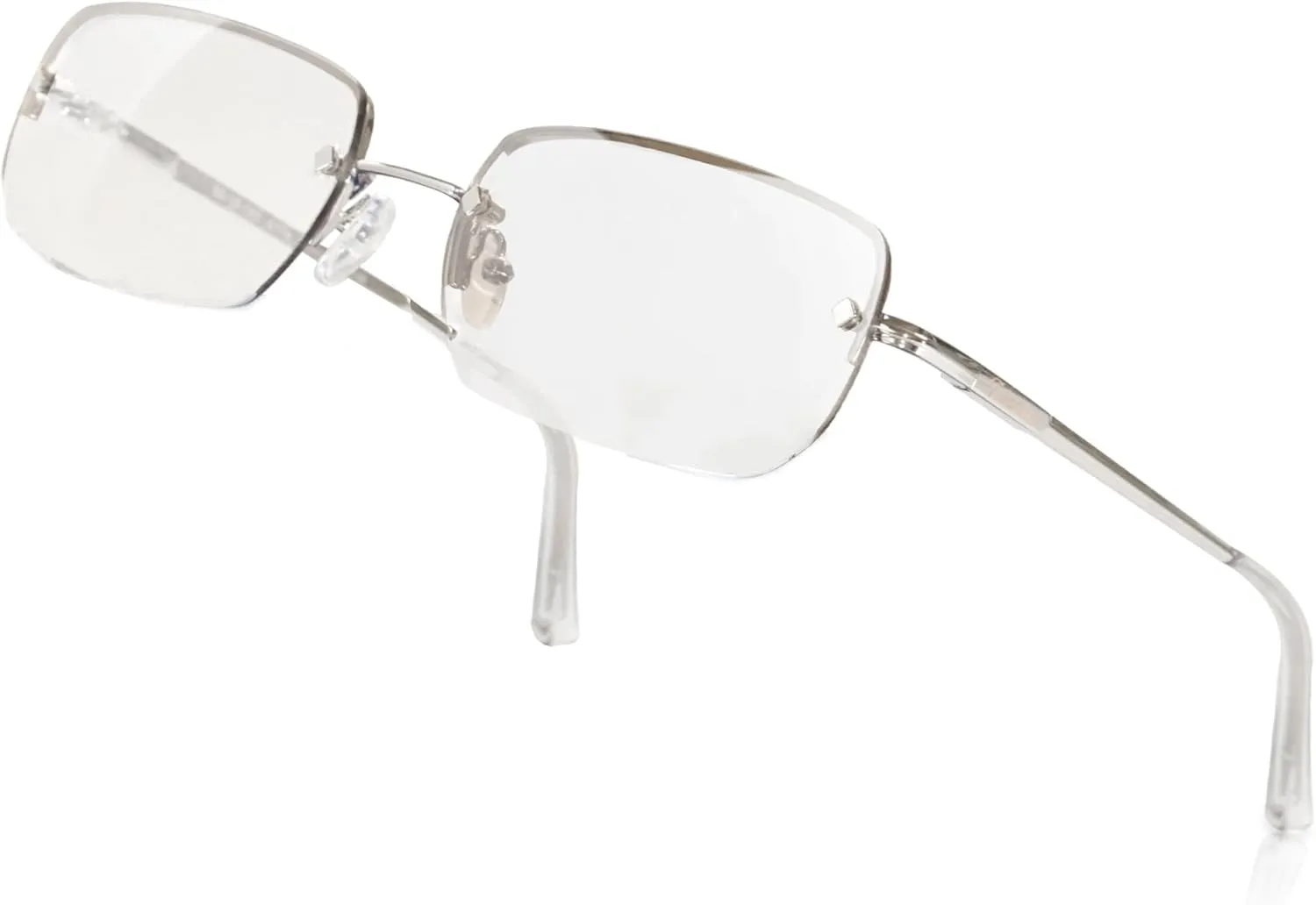 Rimless Rectangle Sunglasses for Women Men Retro 90s Y2K Clear Mirror Blue Brown Shades- Small- Medium
