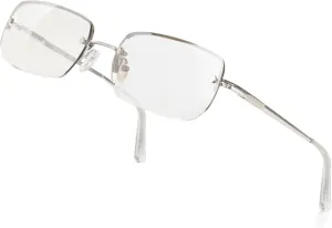 Rimless Rectangle Sunglasses for Women Men Retro 90s Y2K Clear Mirror Blue Brown Shades- Small- Medium