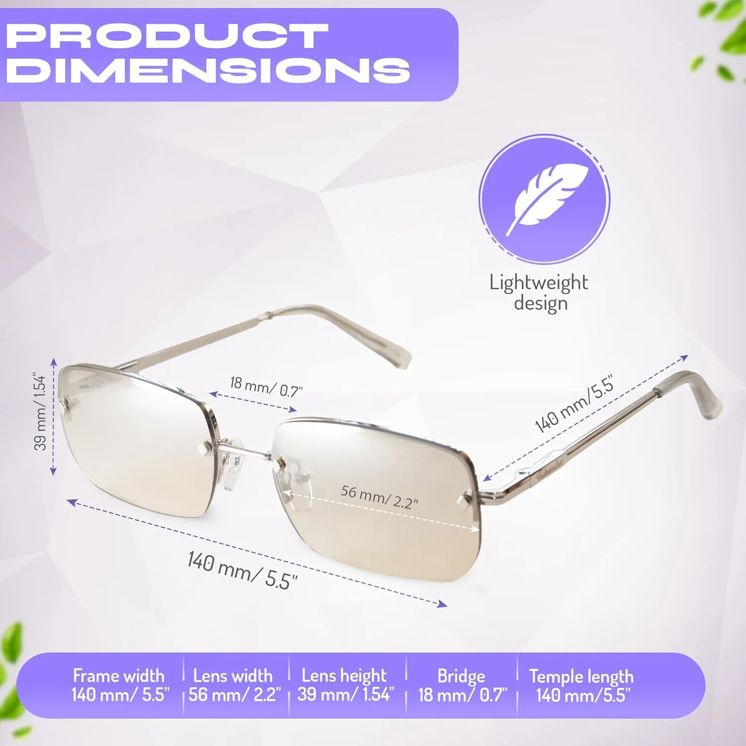 Rimless Rectangle Sunglasses for Women Men Retro 90s Y2K Clear Mirror Blue Brown Shades- Small- Medium