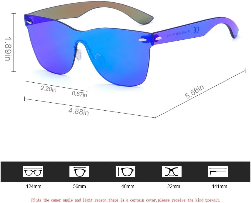 Rimless Sunglasses For Women Men One Piece Square Oversize Mirror Lens Anti Reflective