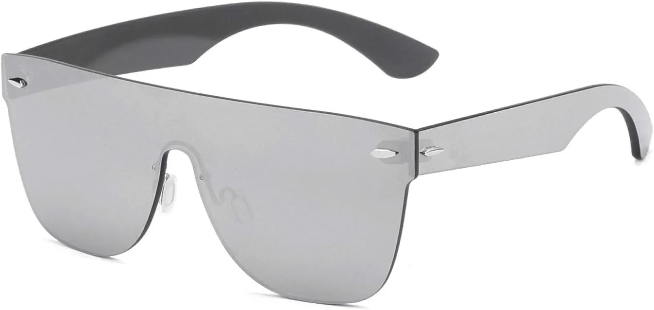 Rimless Sunglasses For Women Men One Piece Square Oversize Mirror Lens Anti Reflective