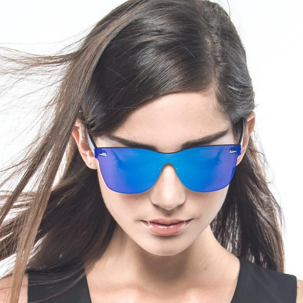 Rimless Sunglasses For Women Men One Piece Square Oversize Mirror Lens Anti Reflective