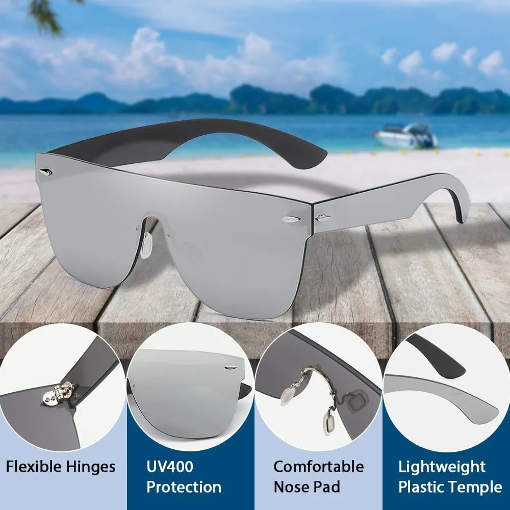 Rimless Sunglasses For Women Men One Piece Square Oversize Mirror Lens Anti Reflective