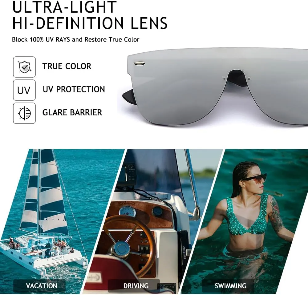 Rimless Sunglasses For Women Men One Piece Square Oversize Mirror Lens Anti Reflective
